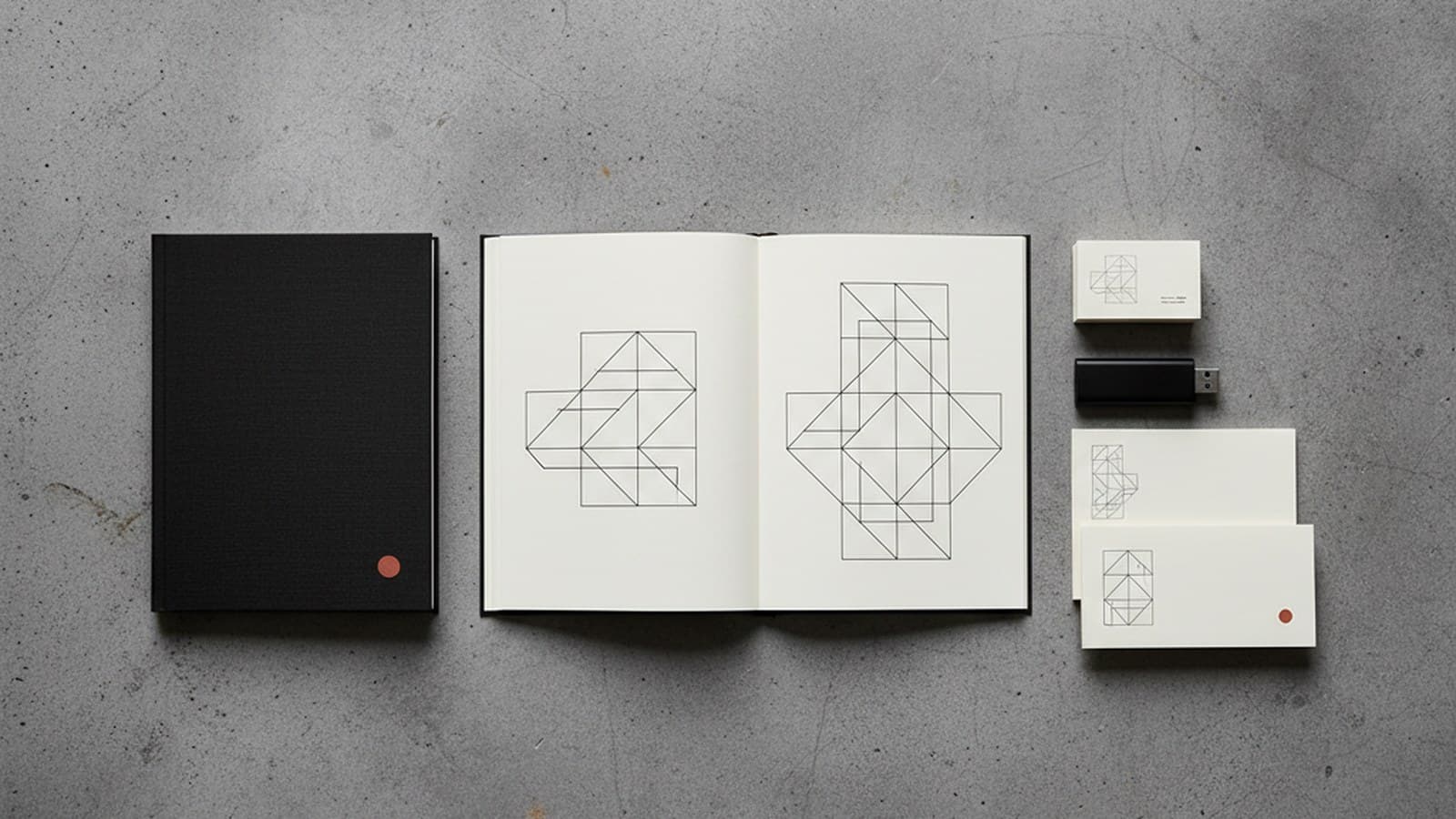 Paquete editorial completo de un manual de marca profesional 2026 — PDF impreso, archivos fuente, biblioteca Figma, tokens y plantillas extendidas sobre mesa de estudio