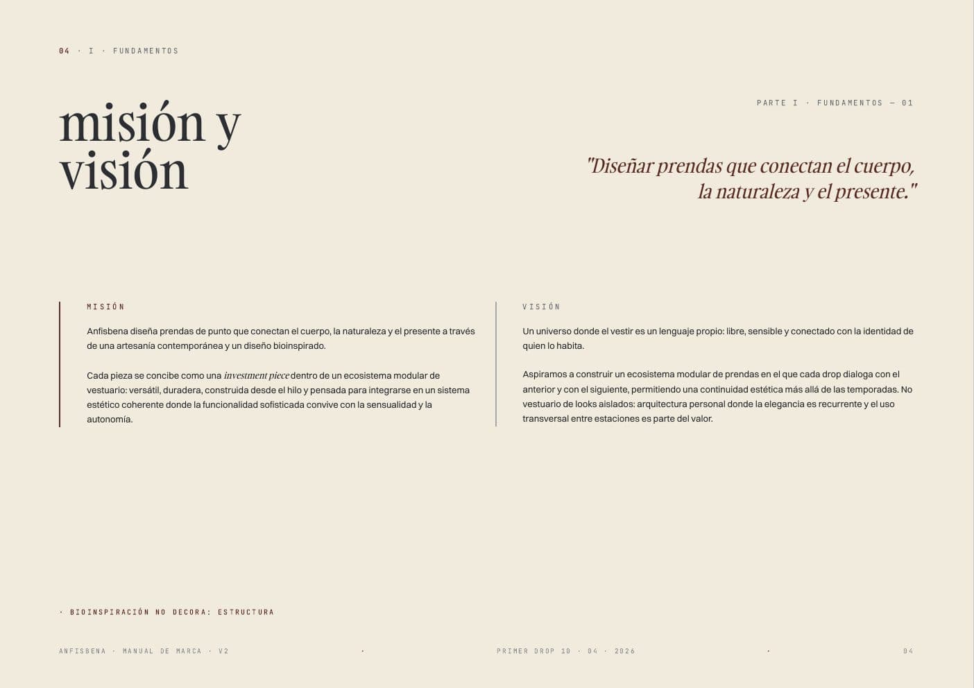 Anfisbena — spread tipografía: dos familias con jerarquía de cuatro niveles documentada