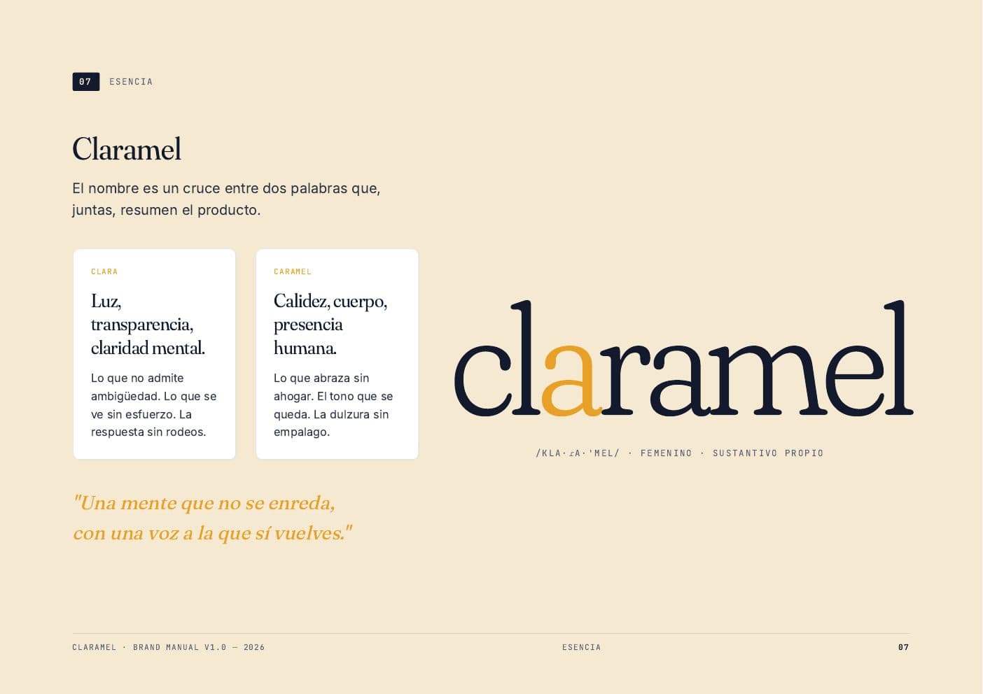 Claramel — spread 3 del manual de marca por Tramarca