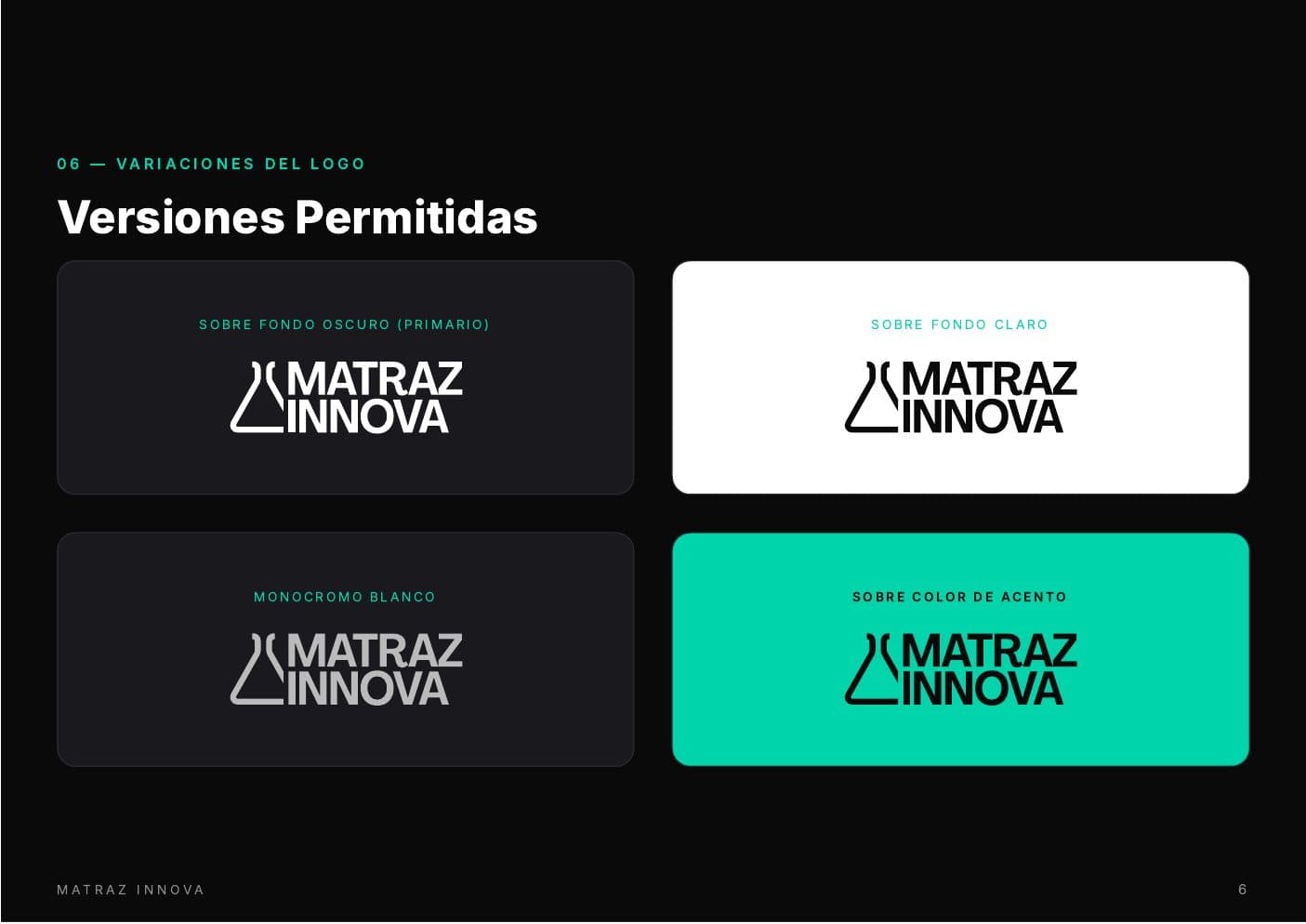 Matraz Innova — spread paleta cromática con sistema institucional separado del acento de energía