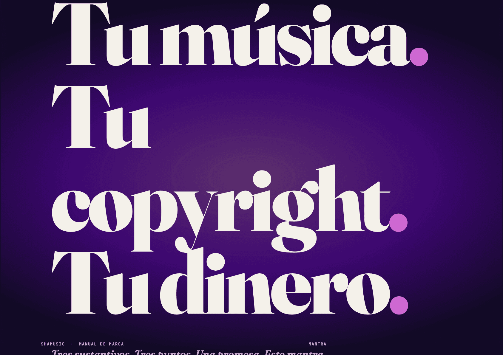 Shamusic — spread sistema tipográfico tres familias Fraunces Host Grotesk JetBrains Mono