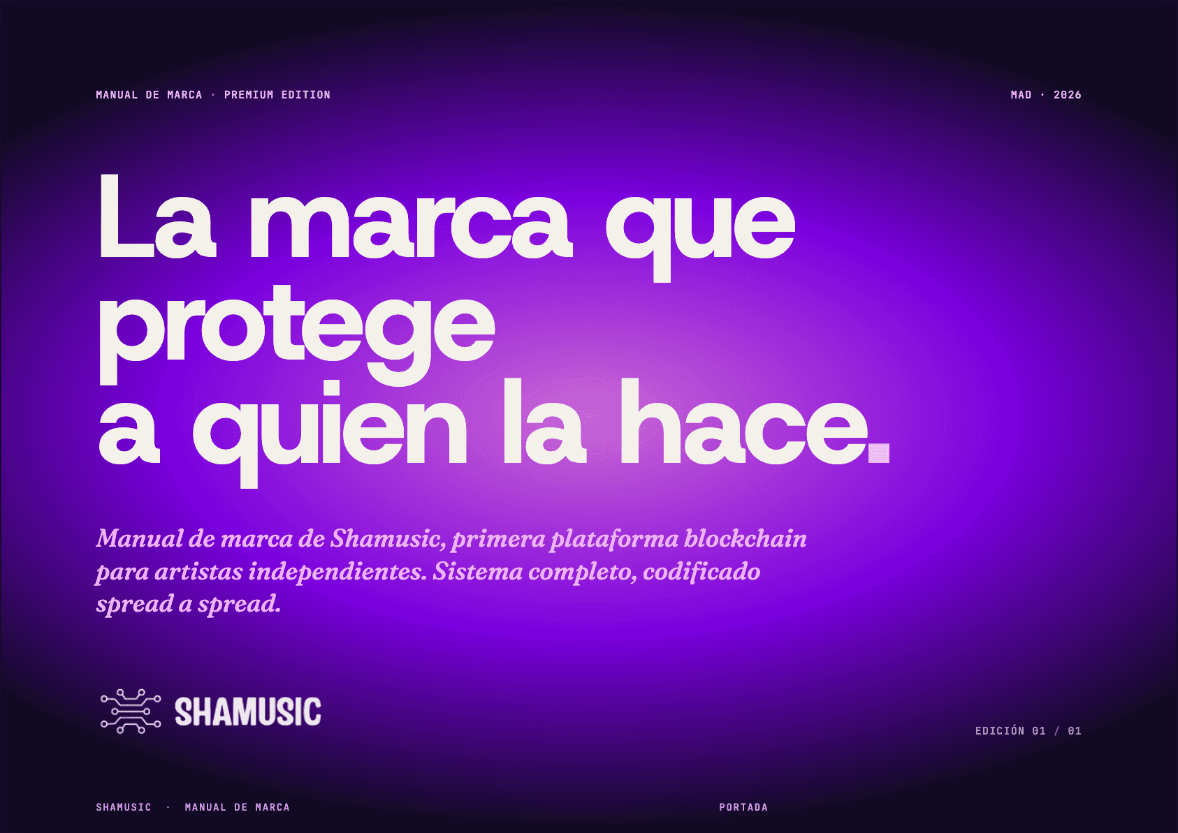 Shamusic — manual de marca premium 46 páginas entregado por Tramarca